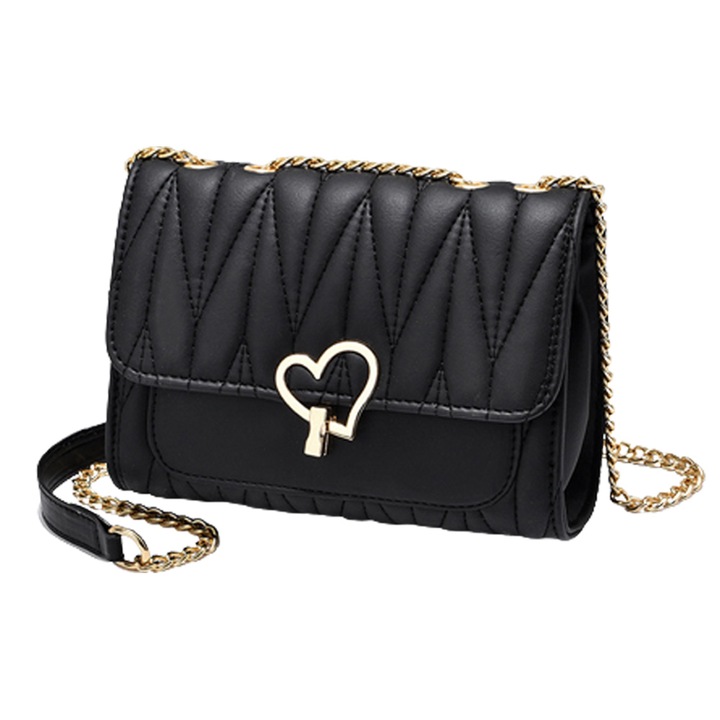 Női crossbody táska, fekete, bőr, egyszerű design