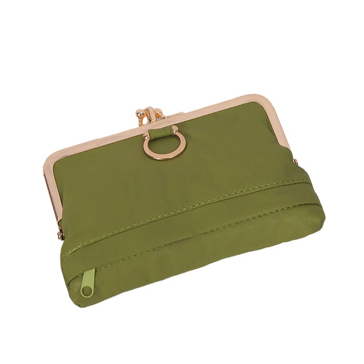 Portofel dama AMRNUGL piele lacuita verde, 16 x 9.5 cm, tip incuietoare ascunsa, multi-strat