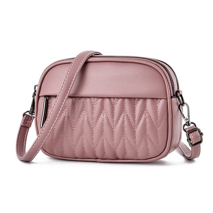 Jormftte crossbody táska, műbőr, rózsaszín, egyszerű dizájn, könnyen hordozható, nagy cipzáras zsebekkel