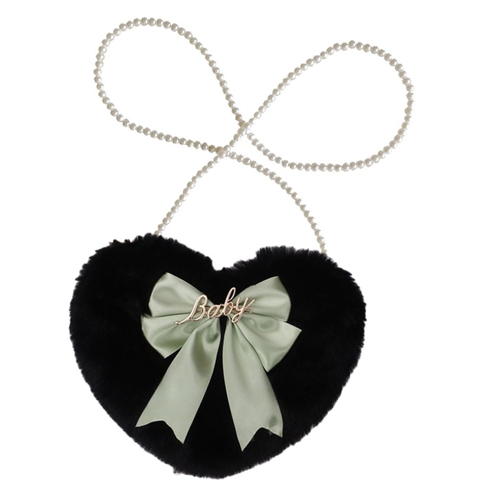 Jormftte női táska, szív alakú modell, zöld, gyöngylánccal, mindennapi használatra.