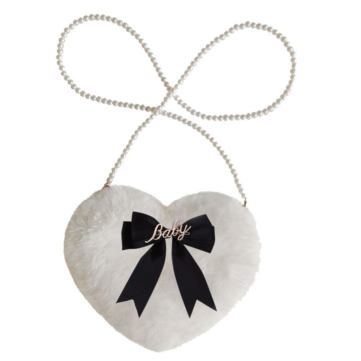 Plüss crossbody táska gyöngylánccal, Jormftte, fekete, nőknek és lányoknak