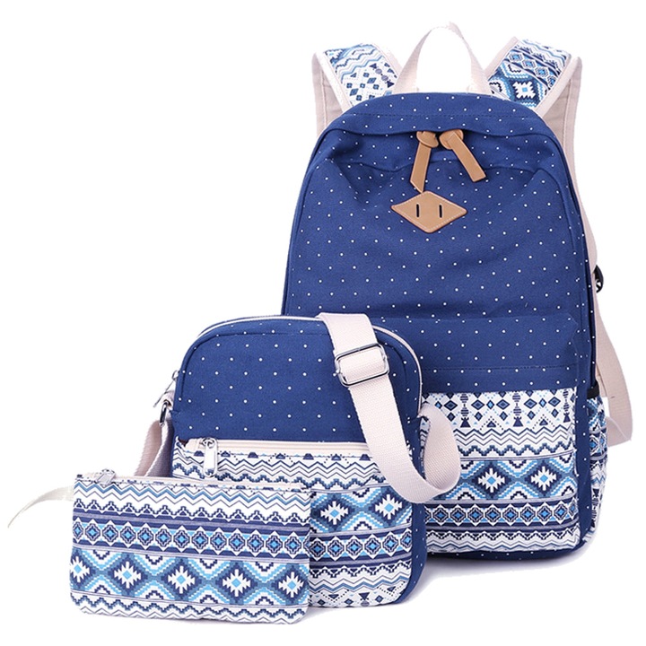 QttvbTna női hátizsák szett kézitáskával és pénztárcával, többfunkciós, nylon, klasszikus design, kék