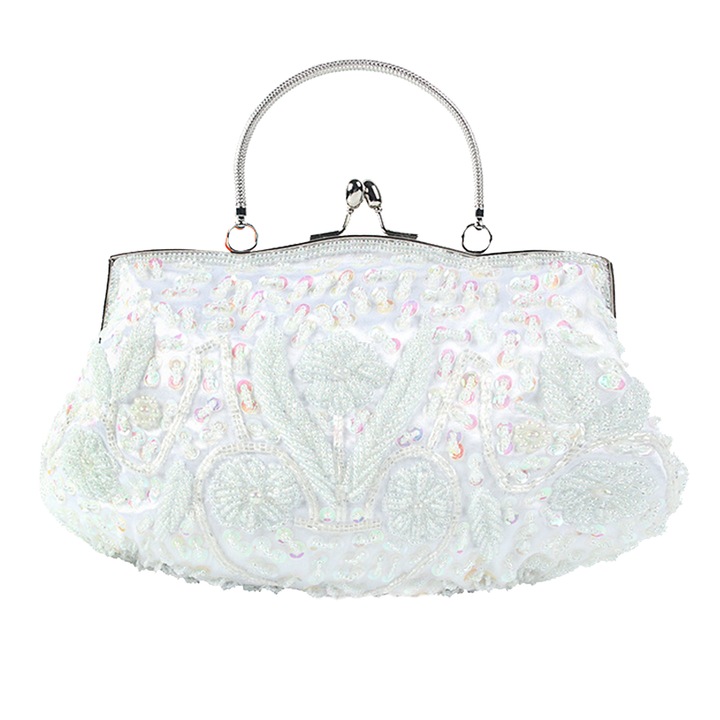 Чанта QttvbTna, вечерна, полиестер, флорален дизайн с мъниста, разглобяема, 29x4x26 см