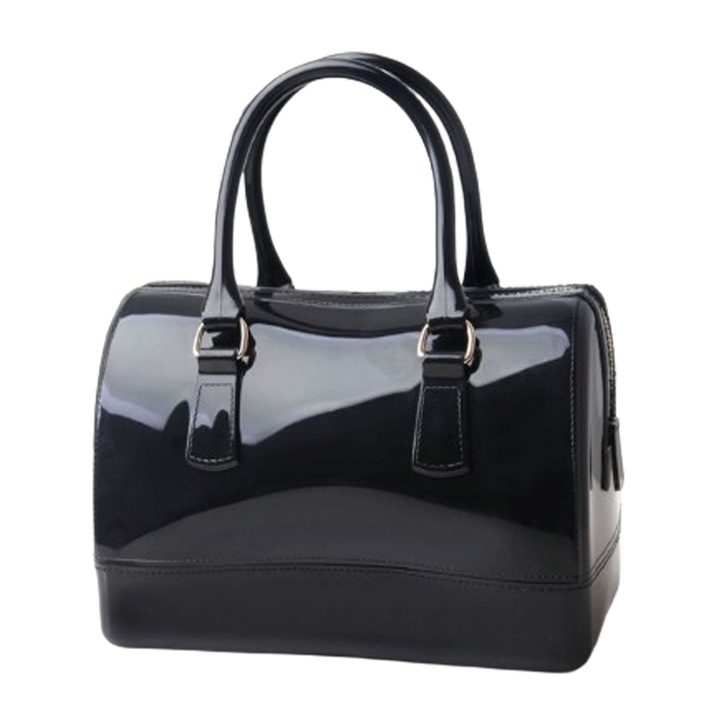 Női PVC táska, dupla fogantyúval, fekete