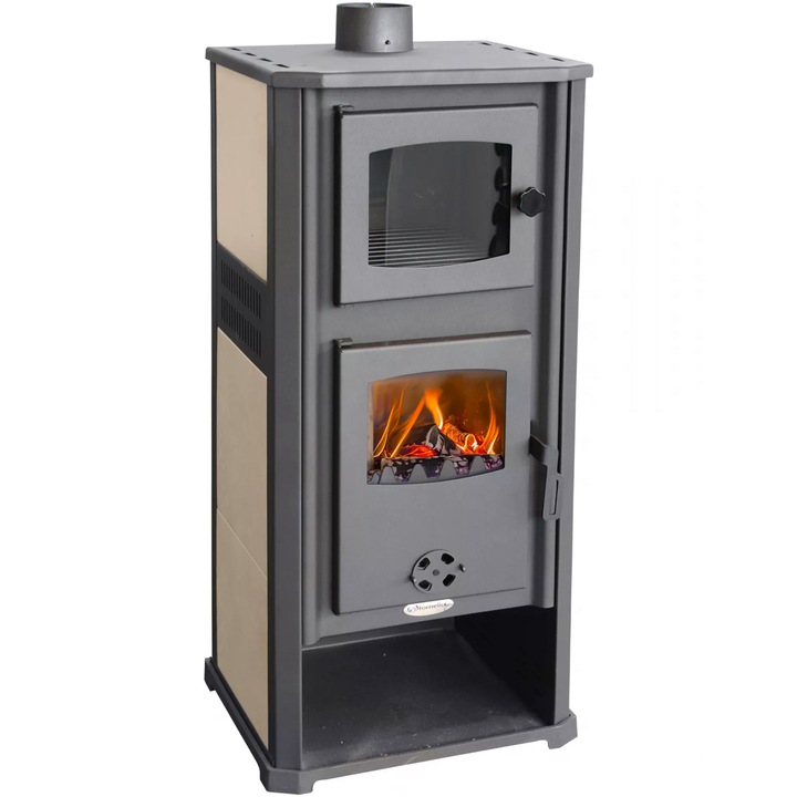 Semineu (Soba) pe lemne Fornello Roma S 11-13 kW, 490x460x1160 mm, prevazut cu plita si cuptor pentru gatit, camera de ardere samotata, usa cu geam din sticla termorezistenta