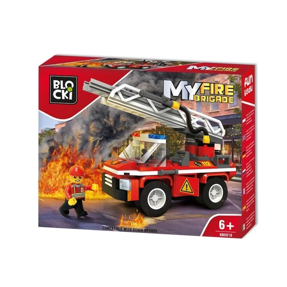 Set de constructie Blocki My Fire Brigade - Camion pompieri cu scara, 109 piese