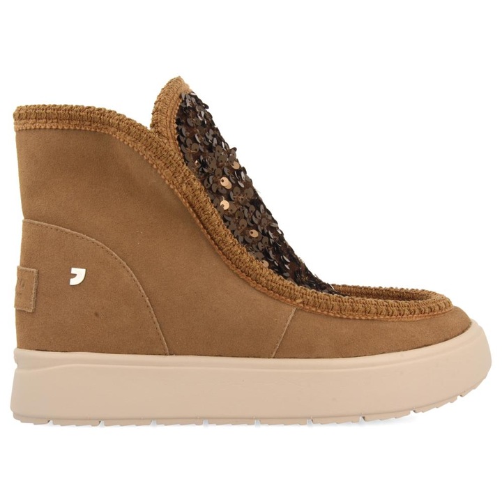 Gioseppo, Ghete de piele intoarsa cu paiete, fara inchidere, Maro taupe