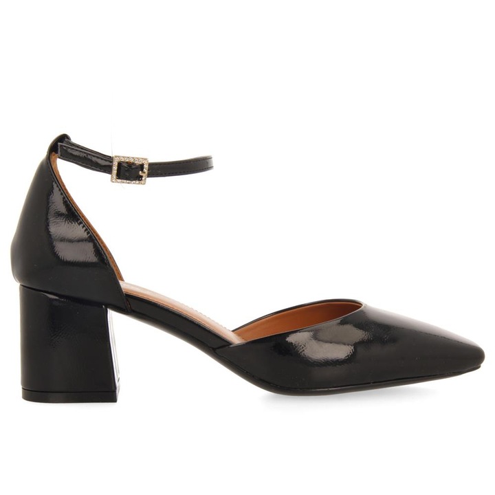 Gioseppo, Pantofi de piele ecologica cu aspect lacuit si toc masiv, Negru