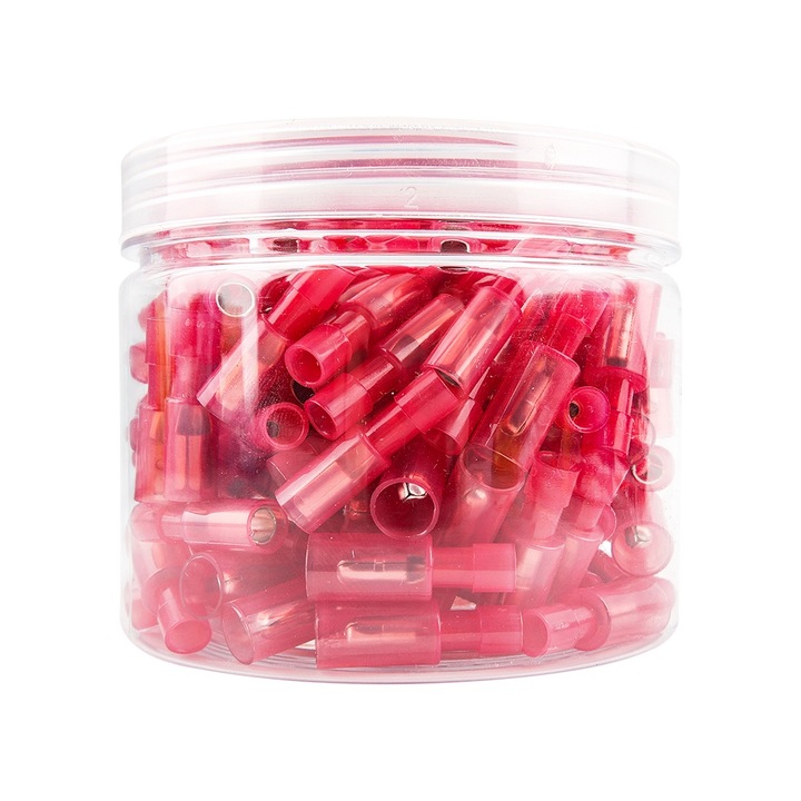 Set 160 terminale de sertizare, JZRO, conectori electrici izolati, Tip glont, Nailon,22-16 AWG, Rosu, Terminale izolate mama si tata