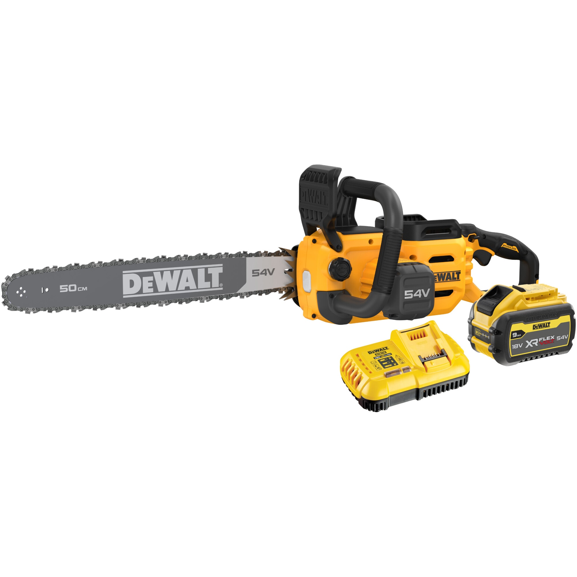 Drujba (fierastrau electric) cu lant pe acumulator DeWALT DCMCS575X1, 18V/54V XR Flexvolt, motor fara perii, lungime lama 50 cm, viteza lant 13.5 m/s, lubrifiere ulei automata, inc