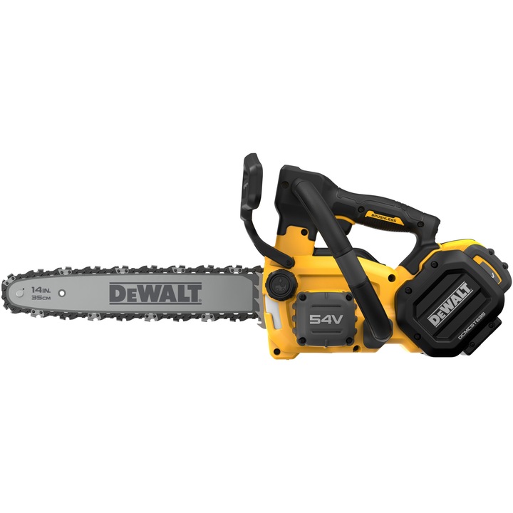 Акумулаторен трион DeWALT DCMCST635X1, 18V/54V XR Flexvolt, Безчетков мотор, Дължина на острието 35 см, Скорост на веригата 23 м/сек, Автоматично смазване с масло, Включва: зарядно устройство + батерия 54V XR Flexvolt 9.0 Ah
