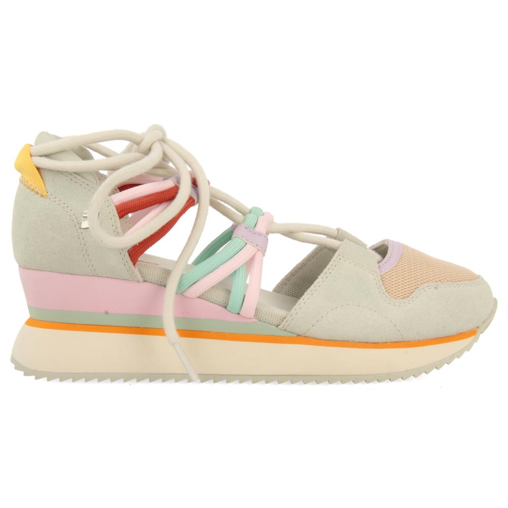 Gioseppo, Sandale sport wedge cu insertii din piele intoarsa, Bej, 38