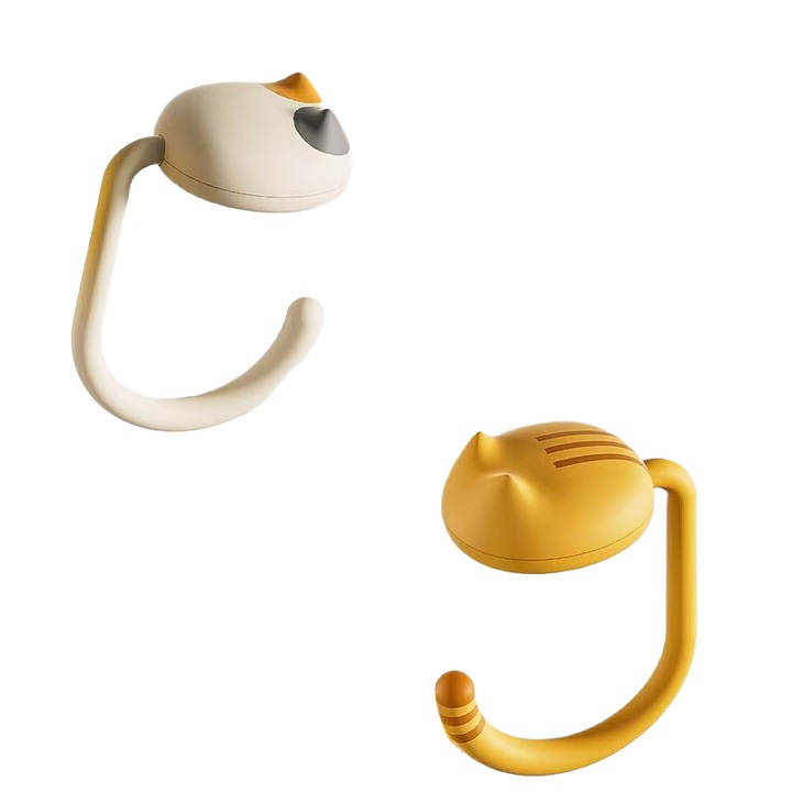 Set 2 agatatori magnetice in forma de cap de pisica, alb si galben, metalice
