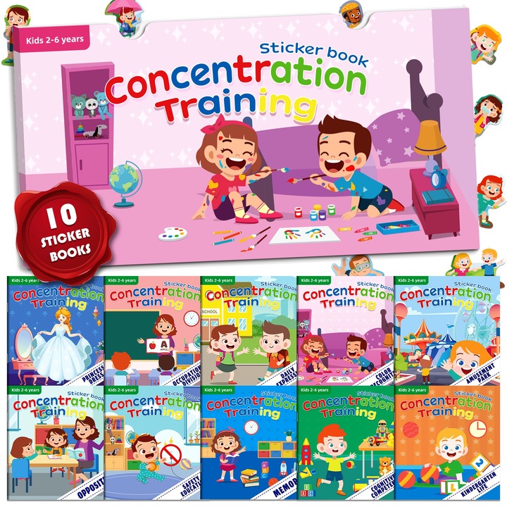 Carti educative cu autocolante, engleza, set de 10, 2 ani +