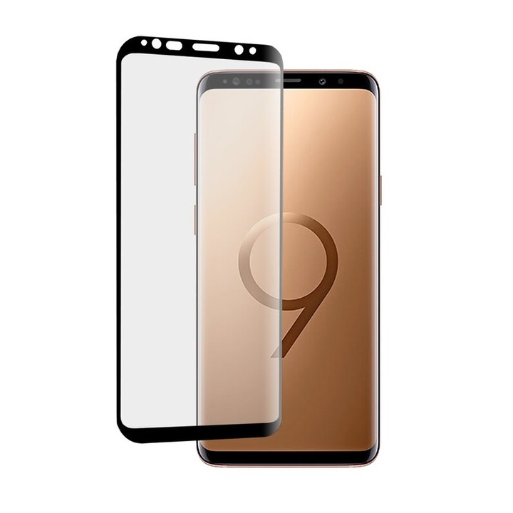 Folie de protectie compatbila cu Samsung Galaxy S9, Tempered Glass, sticla securizata, Negru-Transparent