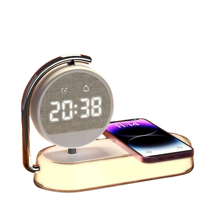 TSItech® fast charger Безжично зарядно устройство, 3 в 1 зарядна станция, функция будилник, нощна светлина, бързо зареждане 15W за телефон, слушалки, съвместими с Airpods, Apple, Iphone, Android Samsung Huawei Xiaomi, Бял