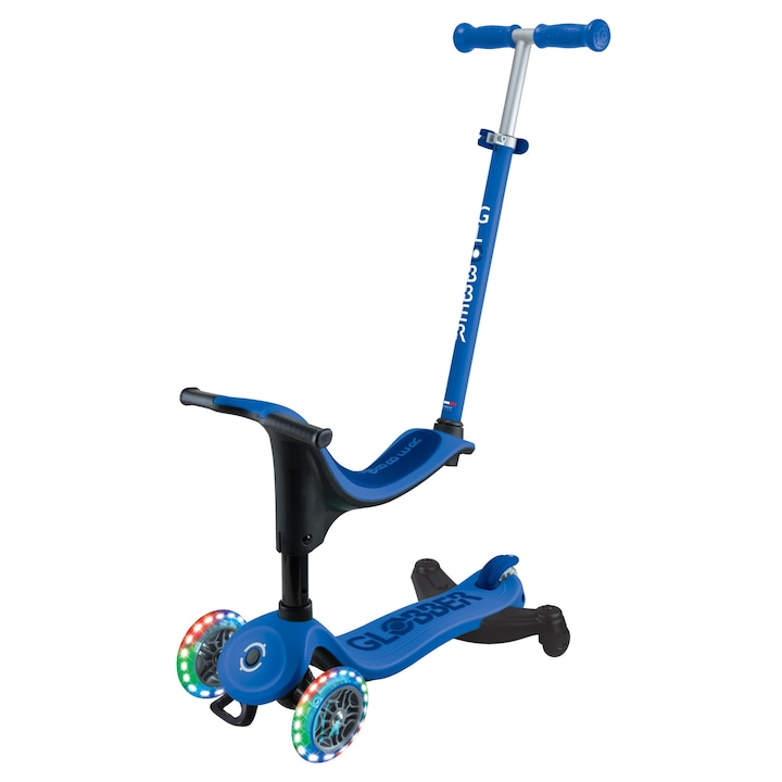 Детска тротинетка 4 в 1 GLOBBER, GO UP SPORTY LIGHTS 360°, с родителски контрол, със седалка, светещи колела, стабилизатор, синя
