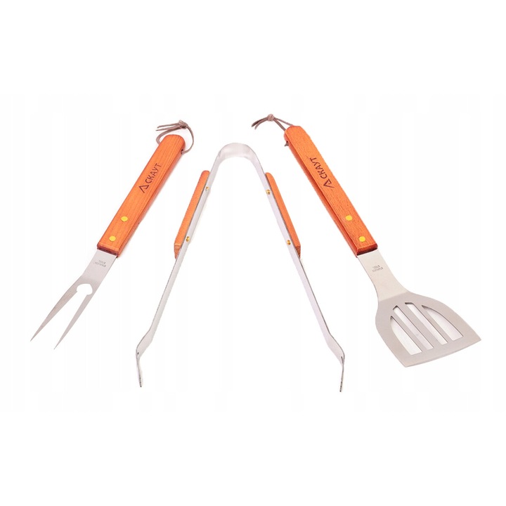 Set 3 ustensile de gratar Skaut din inox cu maner din lemn