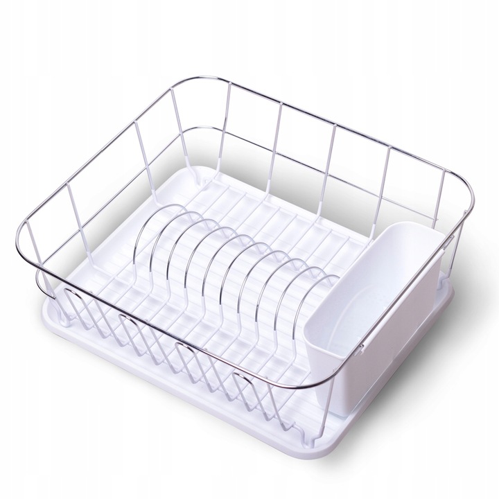 Scurgator vase cu suport pentru tacamuri, Kamille, Design modern, Otel, 37x33x13.5cm, Alb/Argintiu