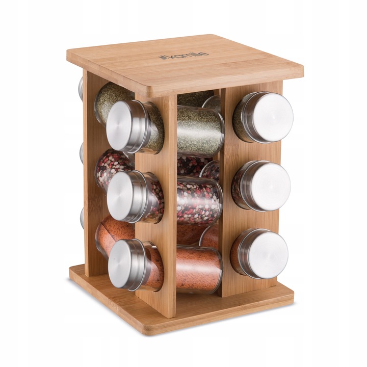 Set suport rotativ pentru condimente Kamille, 12 recipiente, inox, 15,5x15,5x22,4cm