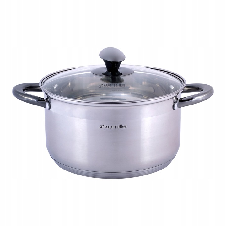 Oala din otel inoxidabil 4,5 L cu capac din sticla, Kamille, 22cm, inductiva