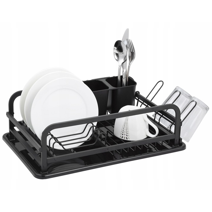 Scurgator vase, Kamille, aluminiu, cu tava si ociector pentru tacamuri, 41,5x28x13,5cm