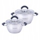 2db edény készlet hőálló üveg fedővel, Kamille, Rozsdamentes acél, 1,8L / 2,5L, Szilikon fogantyúk, 16 / 18 cm, Ezüst / Fekete