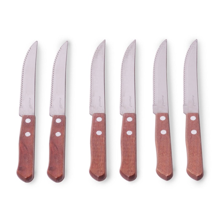 Set de 6 cutite pentru friptura KAMILLE, inox, manere din lemn, 21,5cm