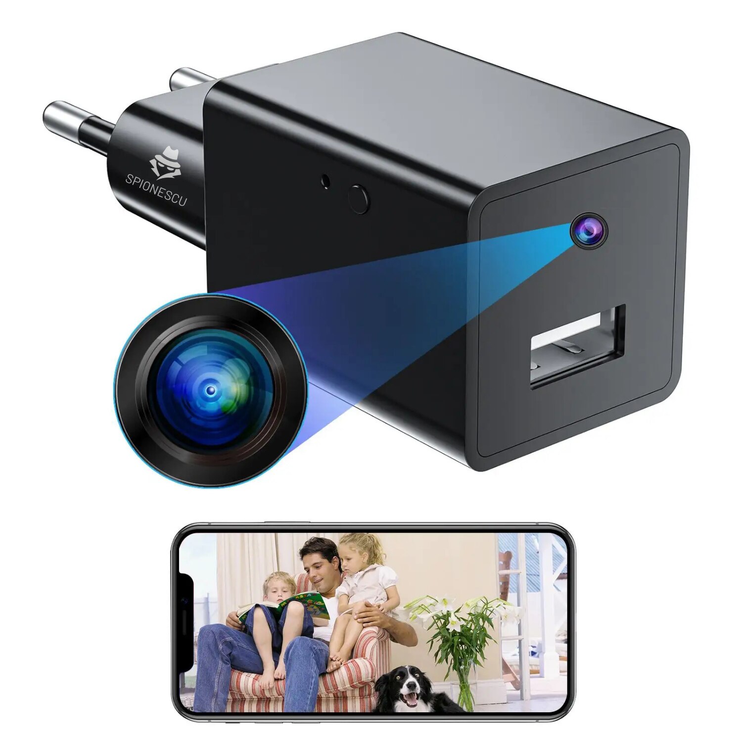 Incarcator cu camera ascunsa Full HD 1080P, Spionescu, VD005, WIFI, vedere nocturna, detectarea miscarii, monitorizare video in timp real, negru