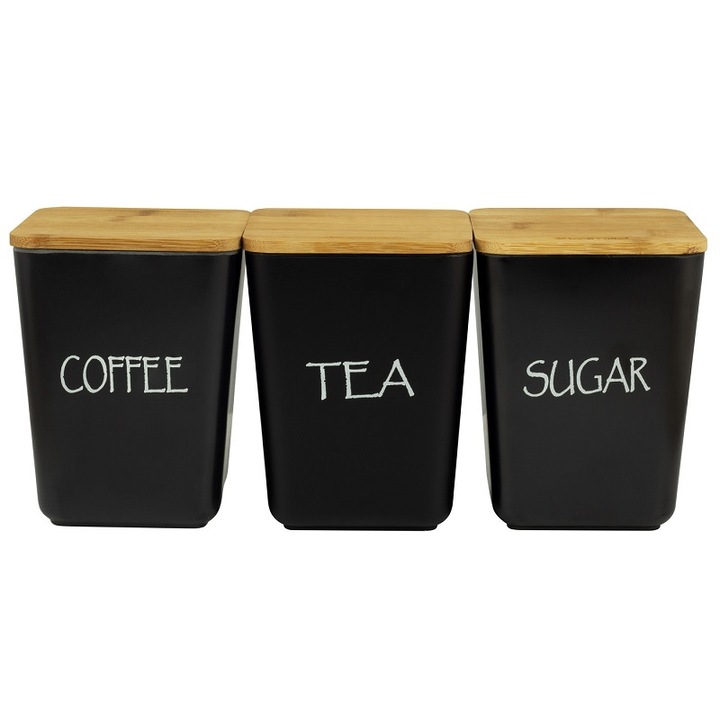 Set 3 cutii alimentare, Kamille, Melamina / Bambus, 11 x 10.5 cm, Negru / Maro