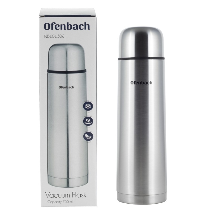 Termos Ofenbach 750 ml, din otel inoxidabil, cu capac utilizabil ca pahar, 100% etans