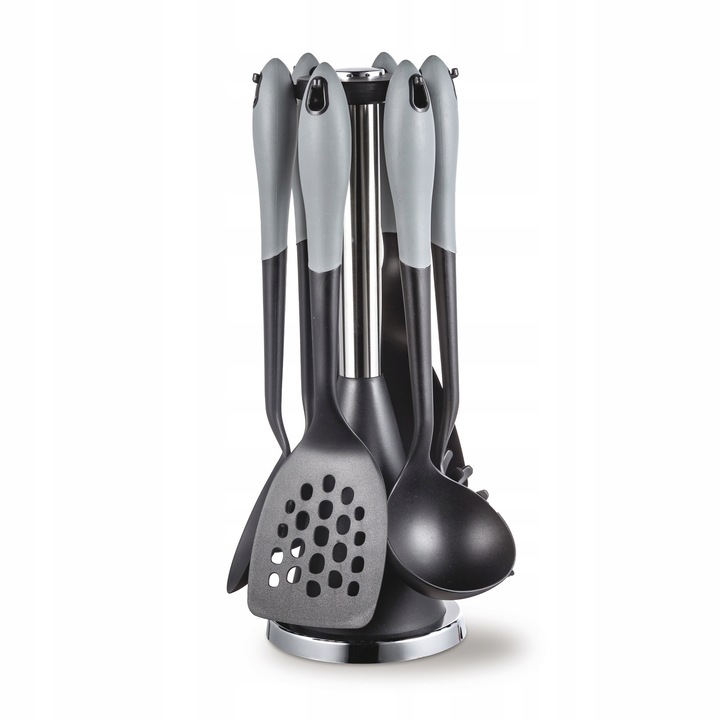 Set ustensile de bucatarie 7 elemente Kamille, suport rotativ, material rezistent la temperaturi ridicate, design ergonomic