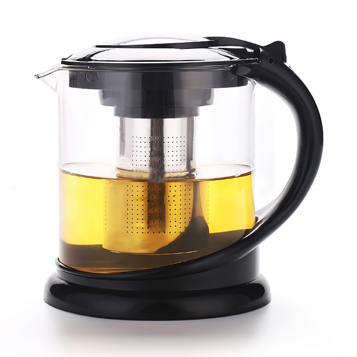 Ceainic Ofenbach 1500 ml, sticla rezistenta la caldura, sita din otel inoxidabil, 16,5x15cm