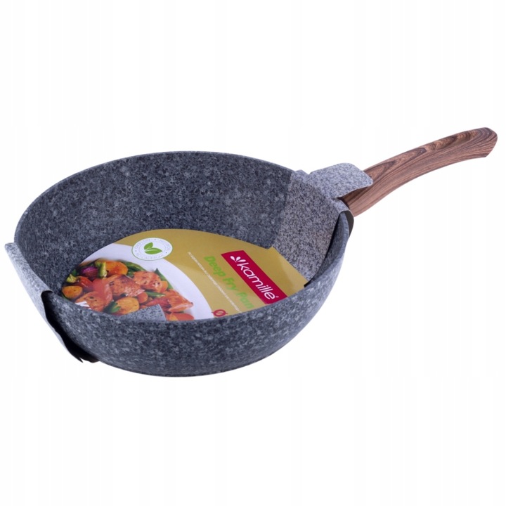 Tigaie wok cu maner soft-touch, Kamille, Aluminiu / Granit, 26 cm, Gri / Maro