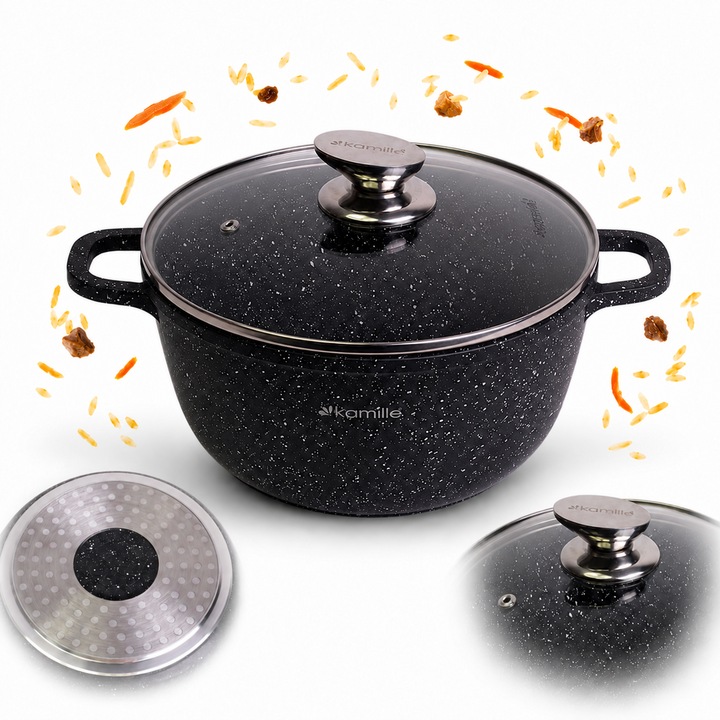 Oala cu capac Kamille, vas de gatit antiaderent din aluminiu, 6,5 L - KM4406