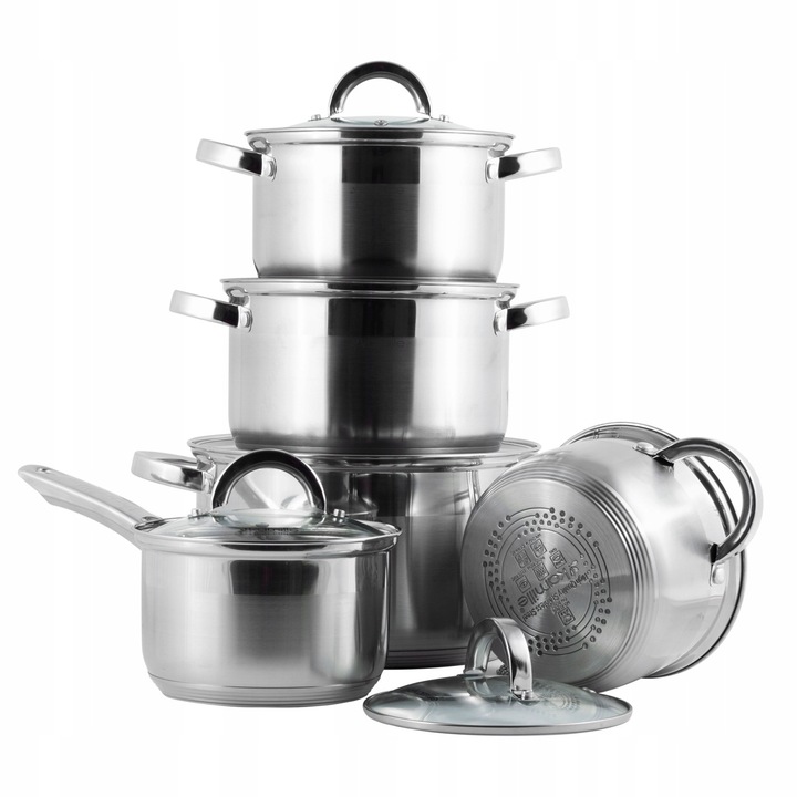 Set oale din inox 10 piese Kamille, diverse dimensiuni, capacitate 1,9L - 6,5L, inductie, gaz