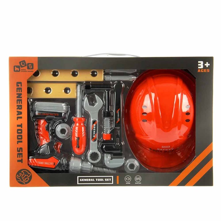 Set unelte pentru copii, cu surubelnita si casca