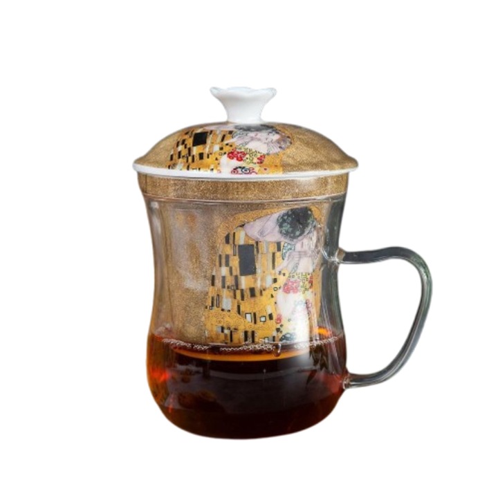 Cana cadou, Gustav Klimt, The Kiss, cu sita, 400ml