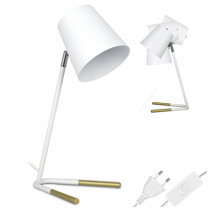 Lampa de birou LED, pentru citit, E27, in picioare, reglabila, lampa de noptiera, cu intrerupator, culoare alba, aspect modern, baza stabila, 40W, lungime cablu 150cm