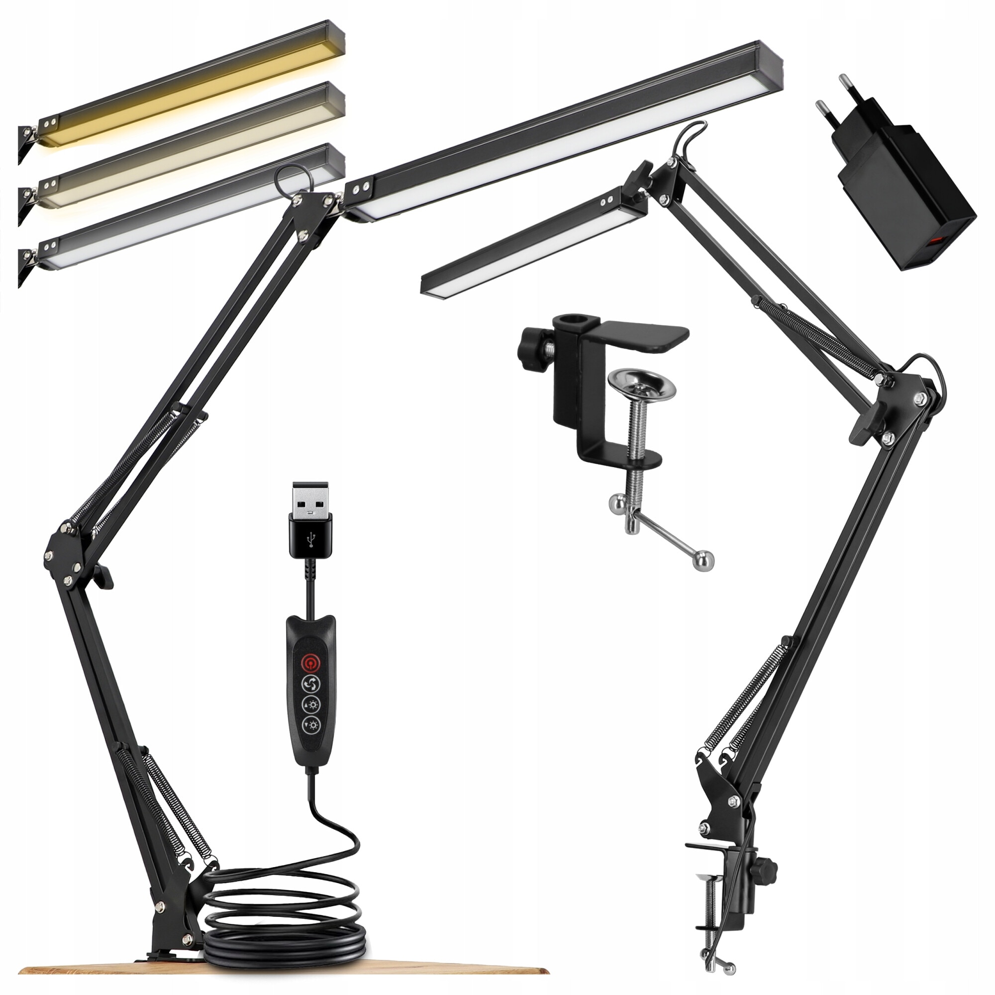 Lampa de birou LED, brat oscilant cu clema, inaltime reglabila, 3