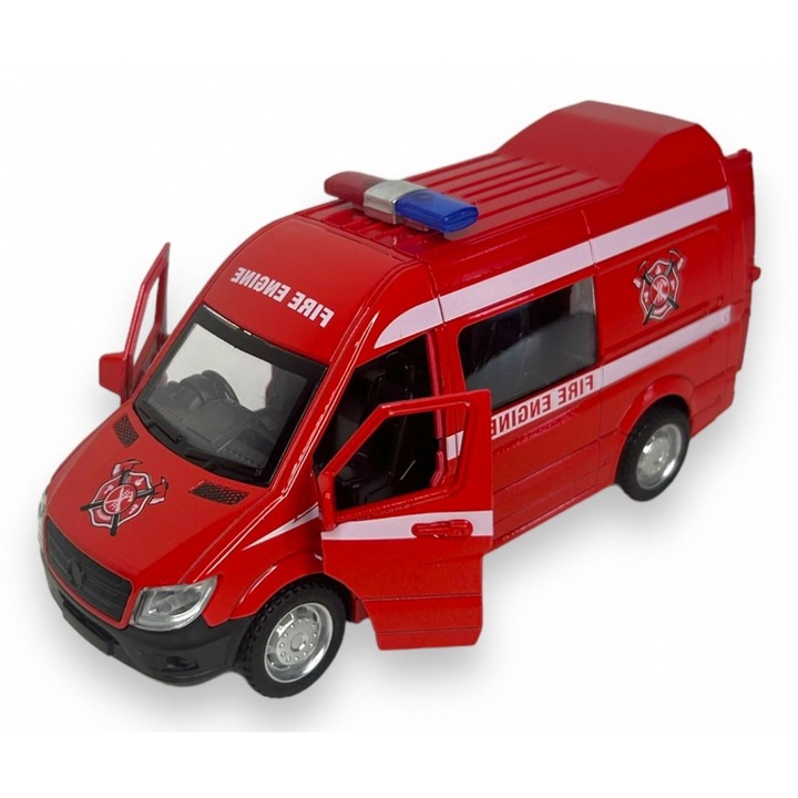 Macheta Mercedes Sprinter, Masina de Pompieri, Metal, Rosu, 15 cm