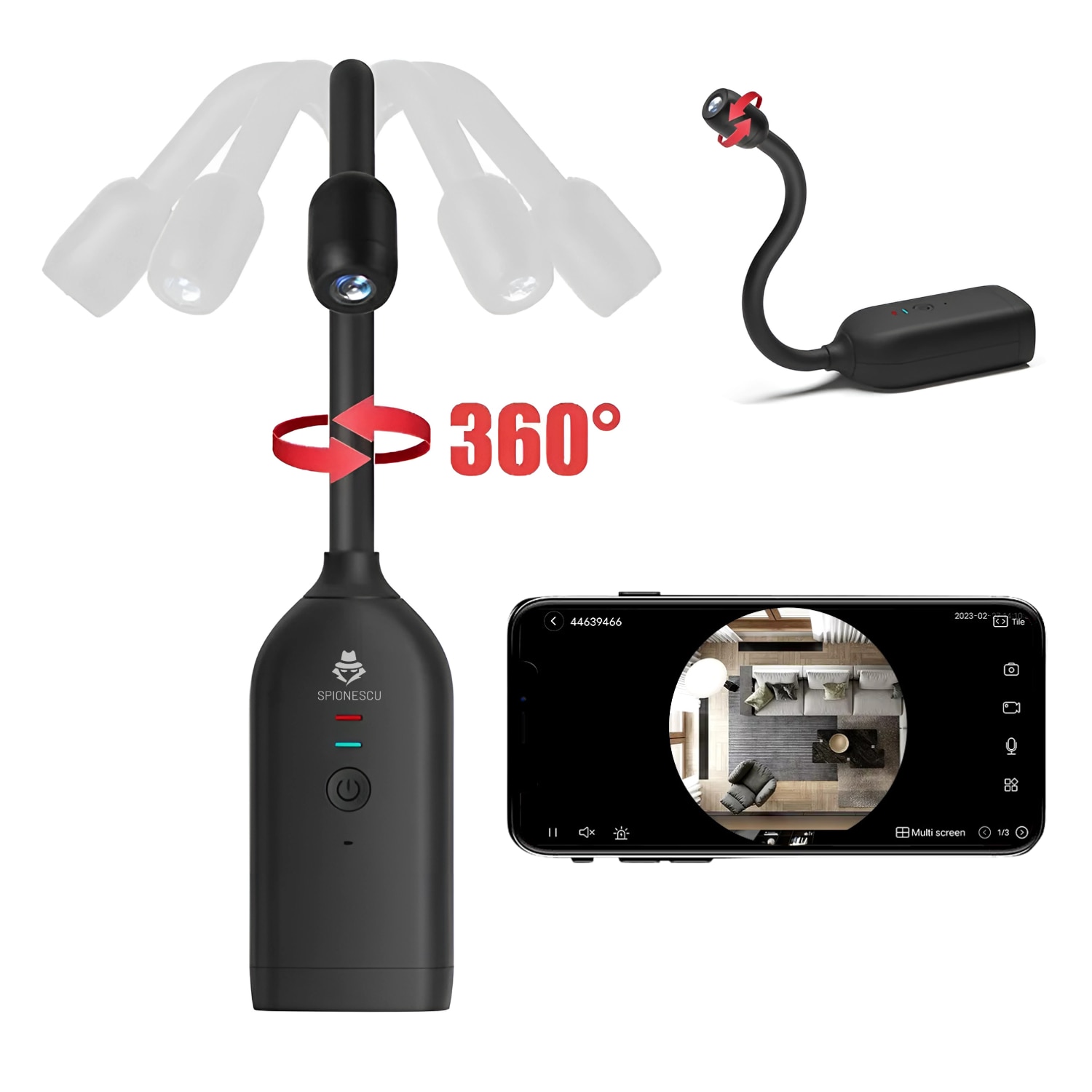 Camera WI-FI flexibila 360°, Spionescu, QJ700, detectare umana, audio bidirectional, stocare in cloud, baterie 2000 mAh, autonomie 5 ore, notificare instantanee, negru