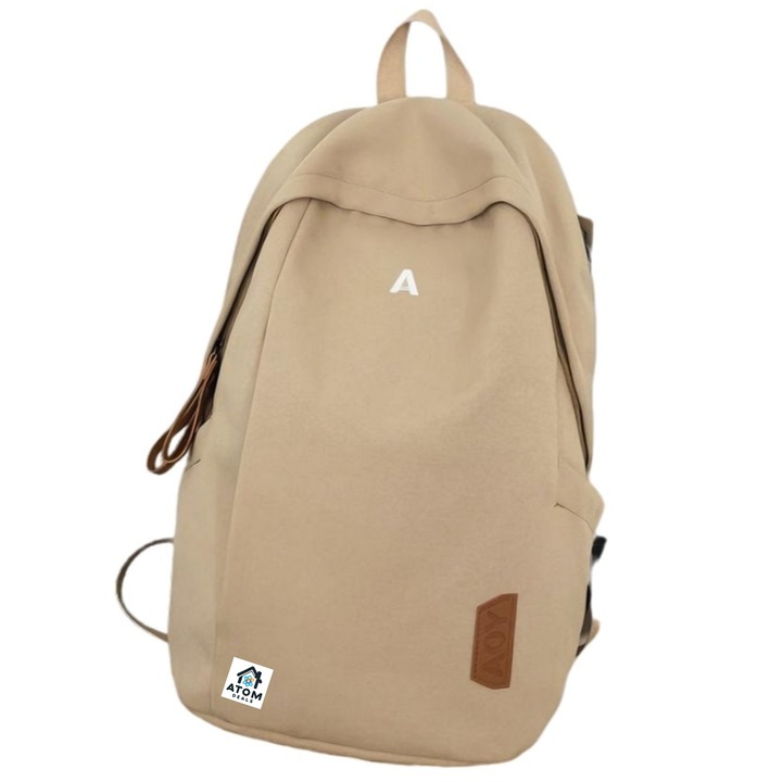 Rucsac unisex ATOM DEALS®️, pentru scoala, excursii si serviciu, 31x18x47cm, 450g, durabil si rezistent la apa, bretele reglabile, buzunare laterale si frontale, insemn litera A brodata, ideal pentru utilizare zilnica sau cadou, crem