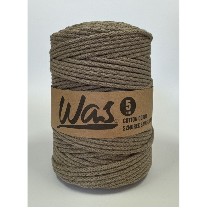 Канап за плетене на една кука WAS, памук, сърцевина от полиестер, 5 мм, 200 м, тъмнобежов