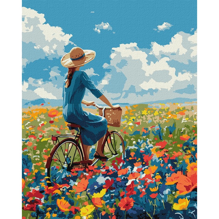 Set pictura pe numere, cu sasiu, Plimbare in camp de flori, 40x50 cm