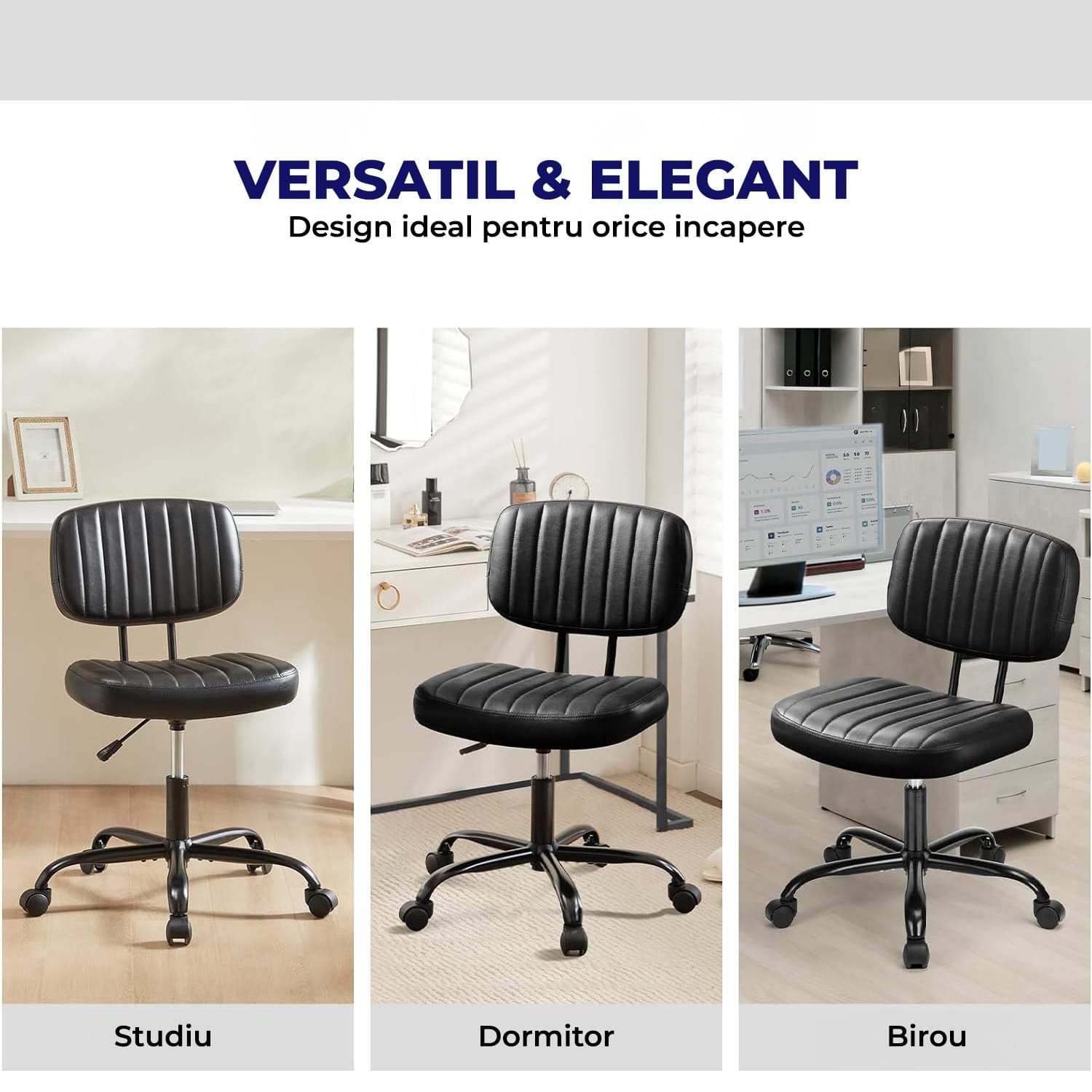 Scaun Birou Fara Roti Scaun Birou Ergonomic Elindor® Rotativ, Fara Manere, cu Spatar Design ...