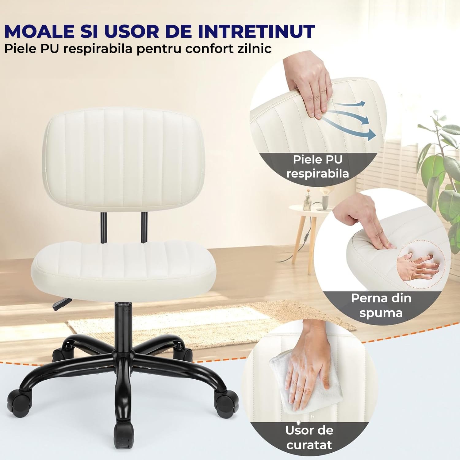 Scaun Birou Fara Roti Scaun Birou Ergonomic Elindor® Rotativ, Fara Manere, cu Spatar Design ...