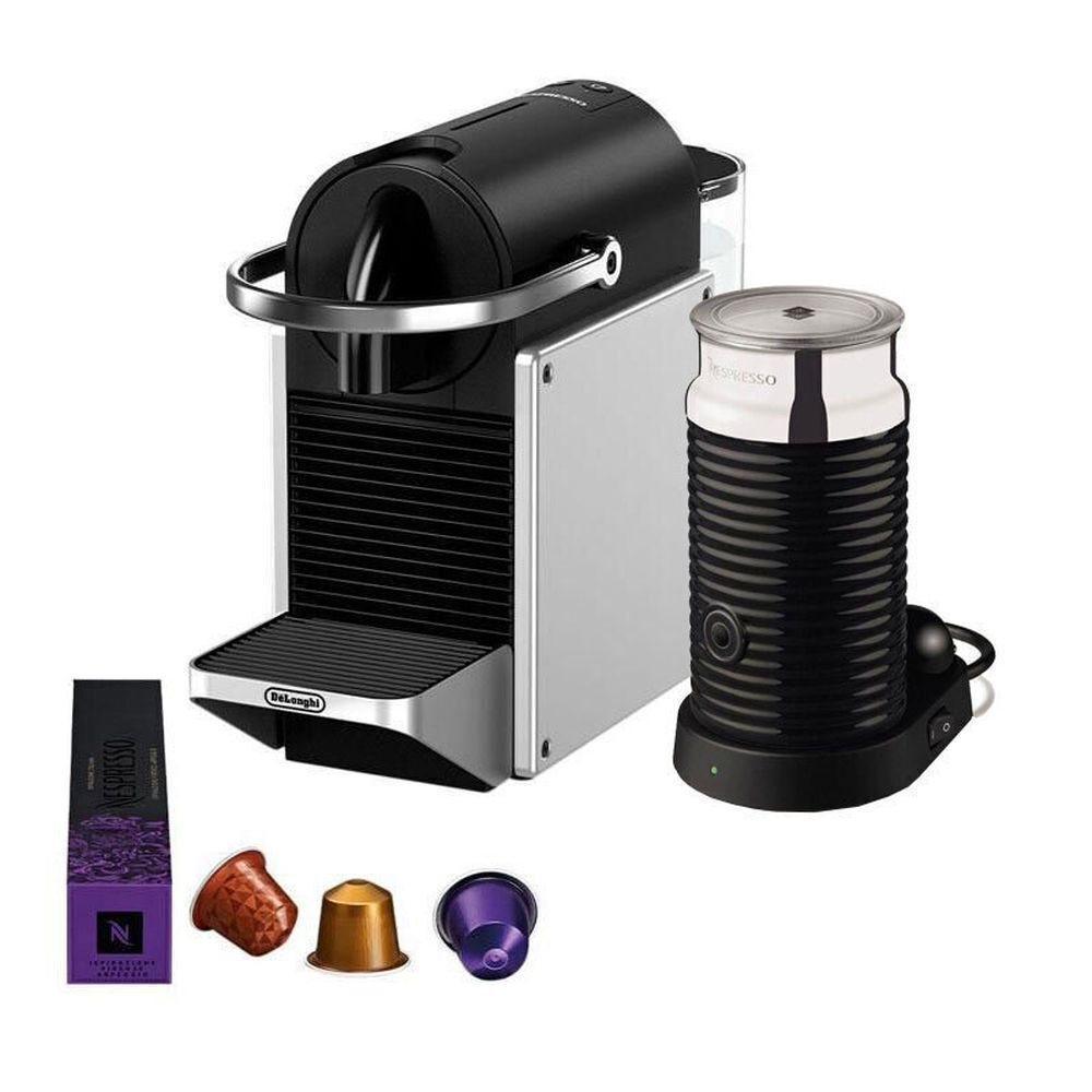 Espressor Nespresso De'Longhi Pixie EN127.SAE 19bar + Aeroccino 3, 1260W, pentru capsule, Capacitate rezervor de apa 1 l, Negru / Argintiu
