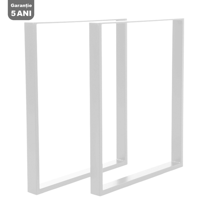 Set 2 picioare masa, Profil Lat, Vopsire in camp electrostatic, FInisaje Premium, BalustradeTM, Metal Alb 72x60x6 cm