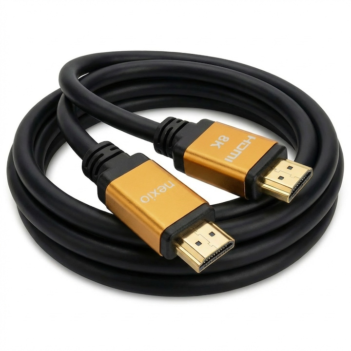 HDMI кабел, V2.1, 8K@60hz, 1080P, Ultra High Speed Ethernet, метален корпус, позлатени контакти, 3 м, Черен, Nexio
